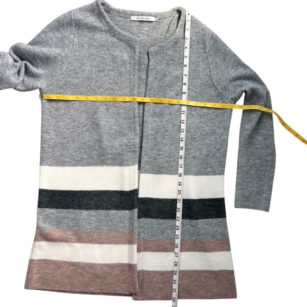 STITCHES & STRIPES Elaine Cardigan Sweater Grey Cream Pink Color Block Long L - Picture 8 of 11